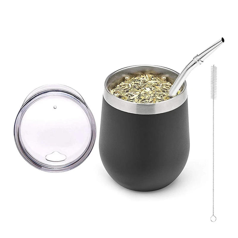 Description Picture 5 of itemDouble-Wall Stainless Yerba Gourd Mate Tea Set Coffee Cups Water Mate Tea Cup with Lid Spoon Straw Bombilla Head Filter Brush