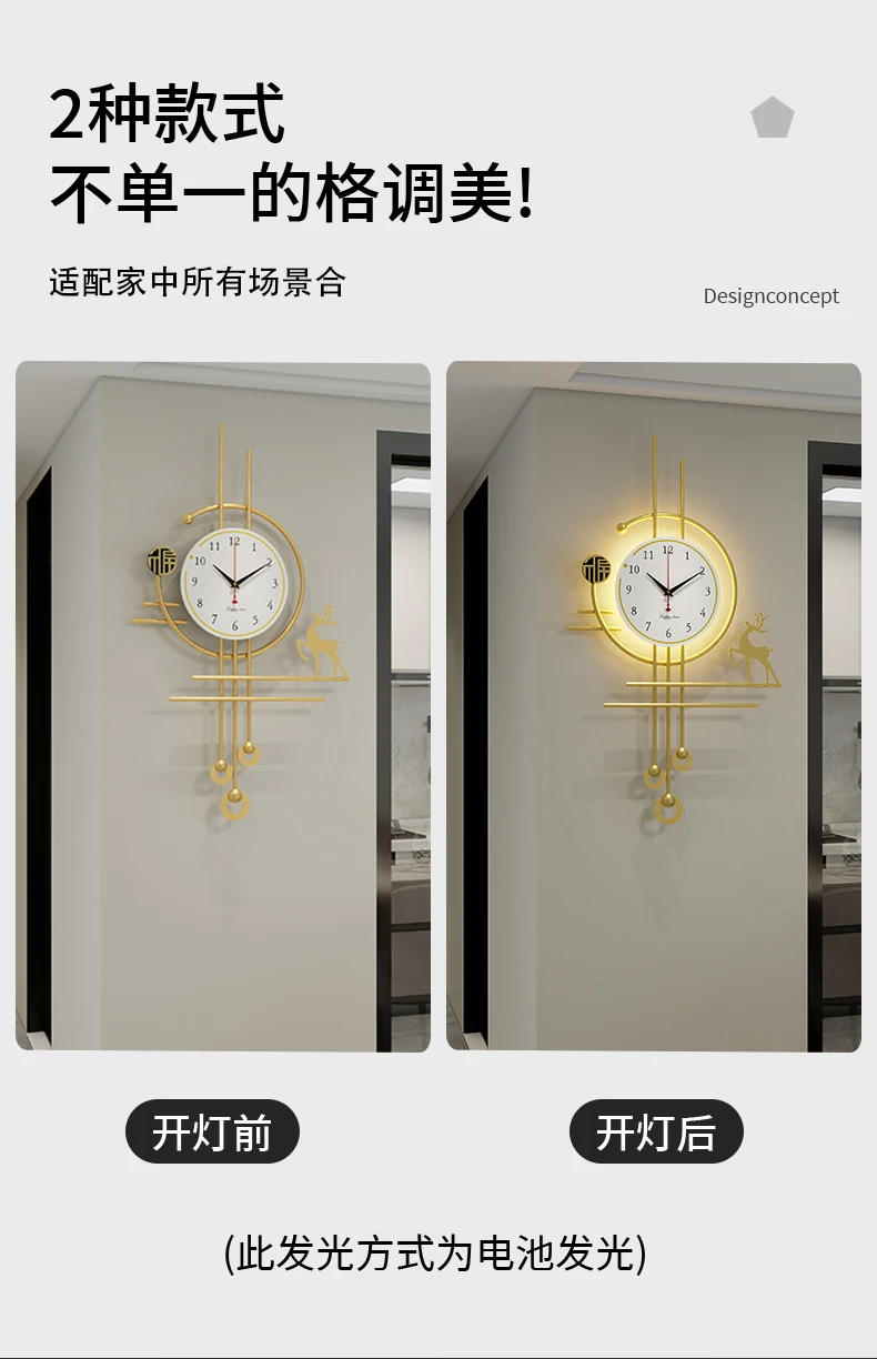 Description Picture 5 of itemEuropean Hanging Wall Clock Classic Fancy Pendulum Luminous Wall Clock Gold Art Mecanismo Reloj Pared Home Decorating Items
