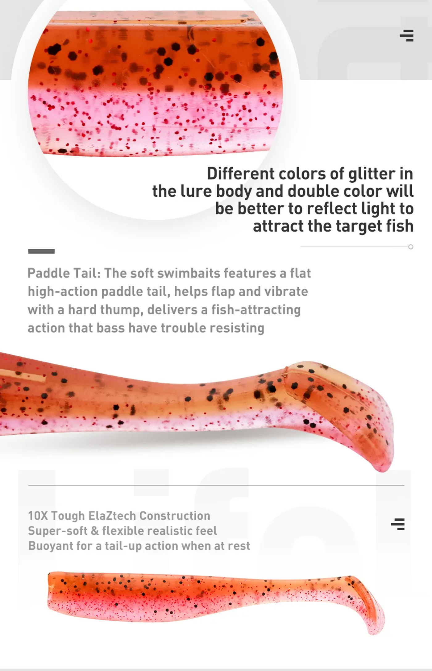 Description Picture 3 of item6PCS/Lot 70mm 2.3g Jigging Lure TPR Soft Bait Paddle Tail Swimbait Wobblers Artificial Baits Bass Fishing Lure Pesca