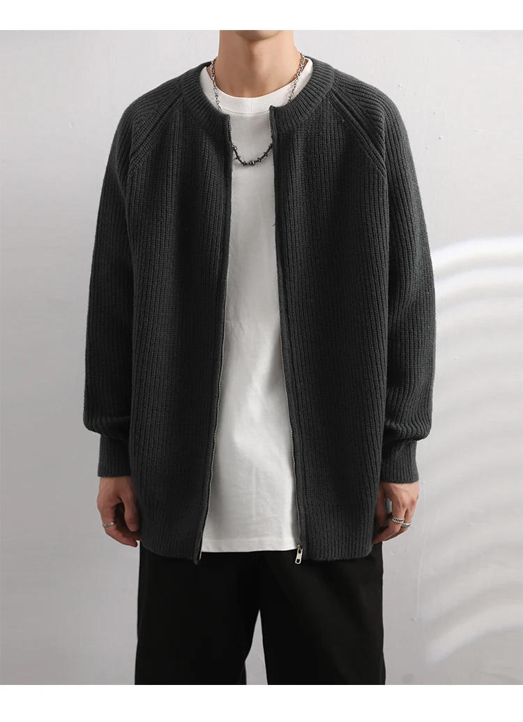 Description Picture 3 of item2024 Autumn Winter New Cardigan Men's O-Neck Top Cashmere Knitted Sweater Casual Loose Large Long Sleeved Shirt Jacket Z41