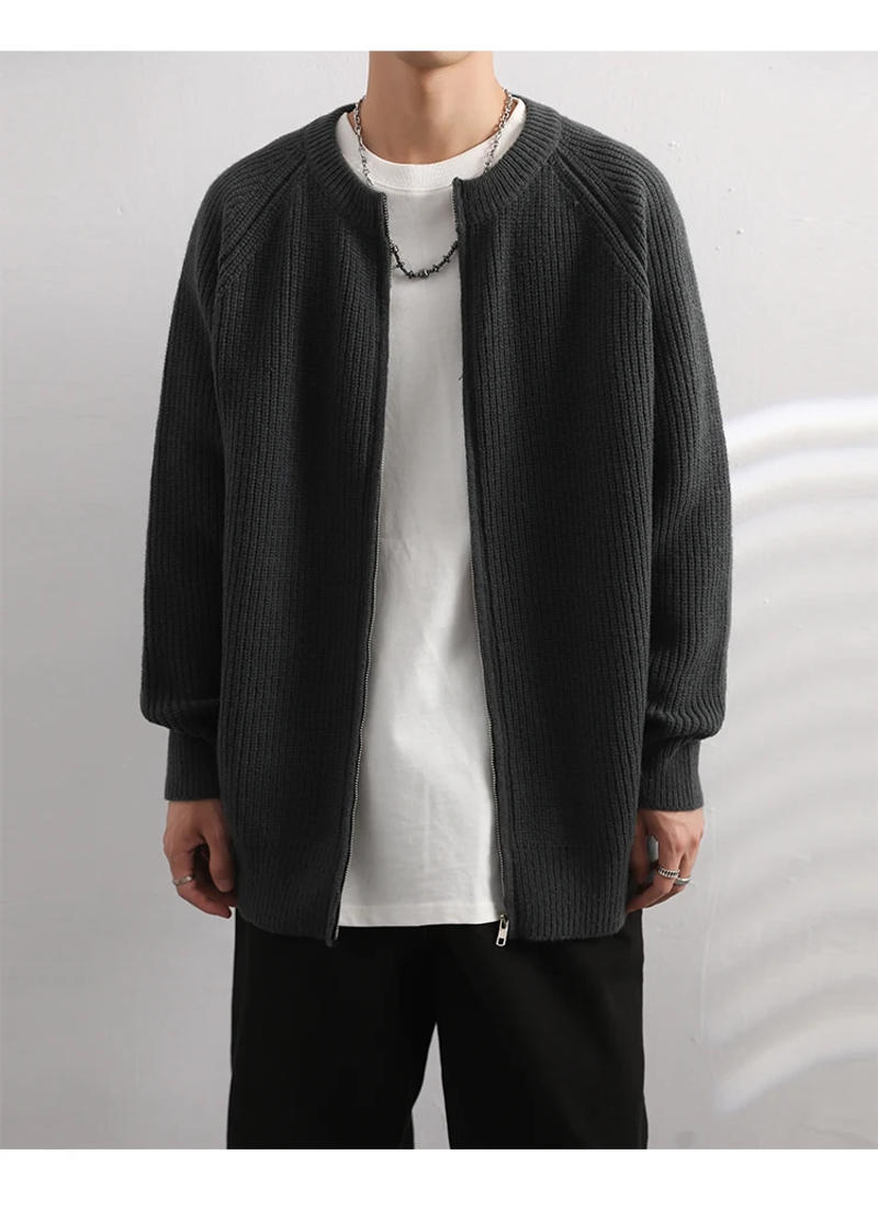 Description Picture 3 of item2024 Autumn Winter New Cardigan Men's O-Neck Top Cashmere Knitted Sweater Casual Loose Large Long Sleeved Shirt Jacket Z41