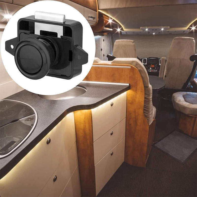 Description Picture 6 of itemBrand New Button Catch Lock Latch Push Button Accessories Zinc Alloy Cabinet Camper Cupboard Knob L-shaped Gasket Motorhome