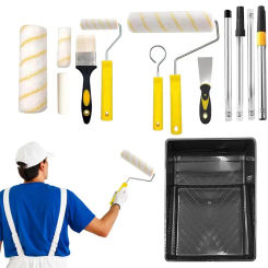 Paint Roller Set Painting Rollers For Walls Lint-Proof Ergonomic Edger Brush With Extension Pole And Tray For Texture
