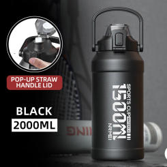 2L Water Bottle Thermos Bottle with Removable Straw Outdoor Portable Stainless Steel Water Bottle with Carry Handle for Gym