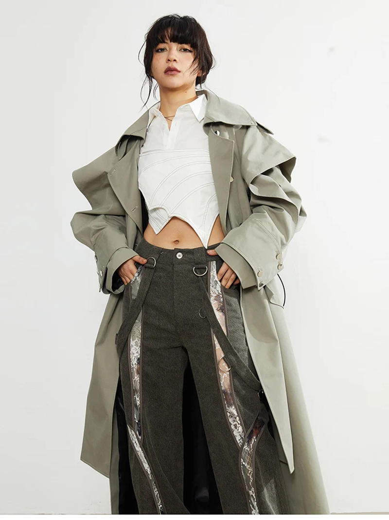 Description Picture 5 of itemPlusizeShe Spring Autumn Long Elegant Chic Trench Coat for Women with Drawstring Waist Double Breasted Luxury Designer Clothes