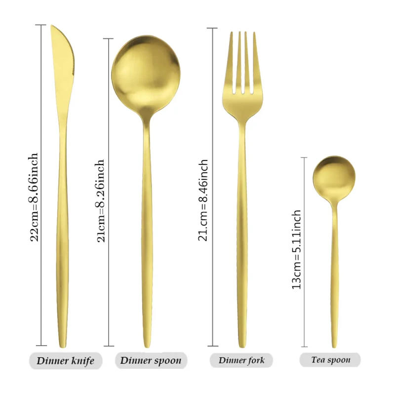 Description Picture 2 of item16Pcs Dinnerware Set Matte Gold Cutlery Set Stainless Steel Flatware Kitchen Knife Fork Spoon Tableware Set For Hotel Wedding