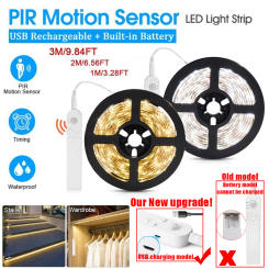 LED Under Cabinet Lights PIR Motion Sensor Dimmable Light Strip Wireless Waterproof USB Rechargeable Lamp for Wardrobe Stairway