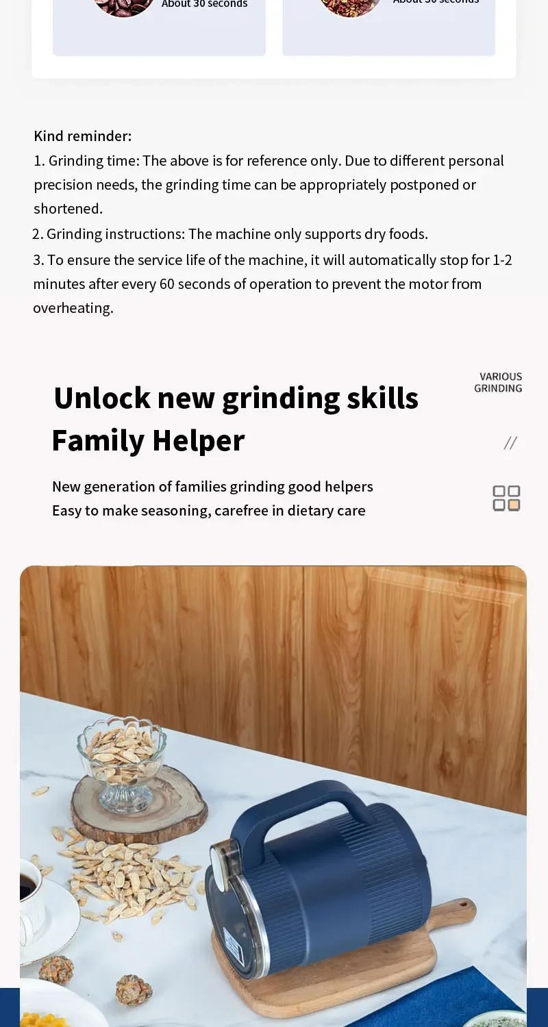 Description Picture 5 of item220V Electric Grinding Machine Food Processors Spice Grain Mill Baby Food Coffee Bean Mixer Grinder Blender for Home and Kitchen