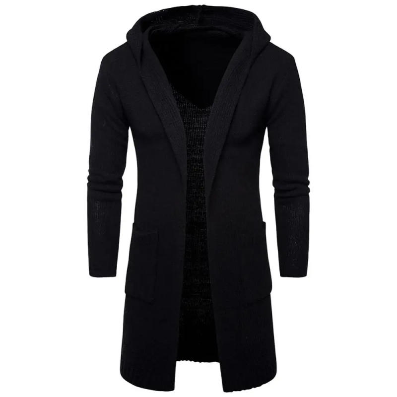 Description Picture 4 of itemCasual Men Solid Color Long Sleeve Pockets Thick Knitted Cardigan Hooded Coat