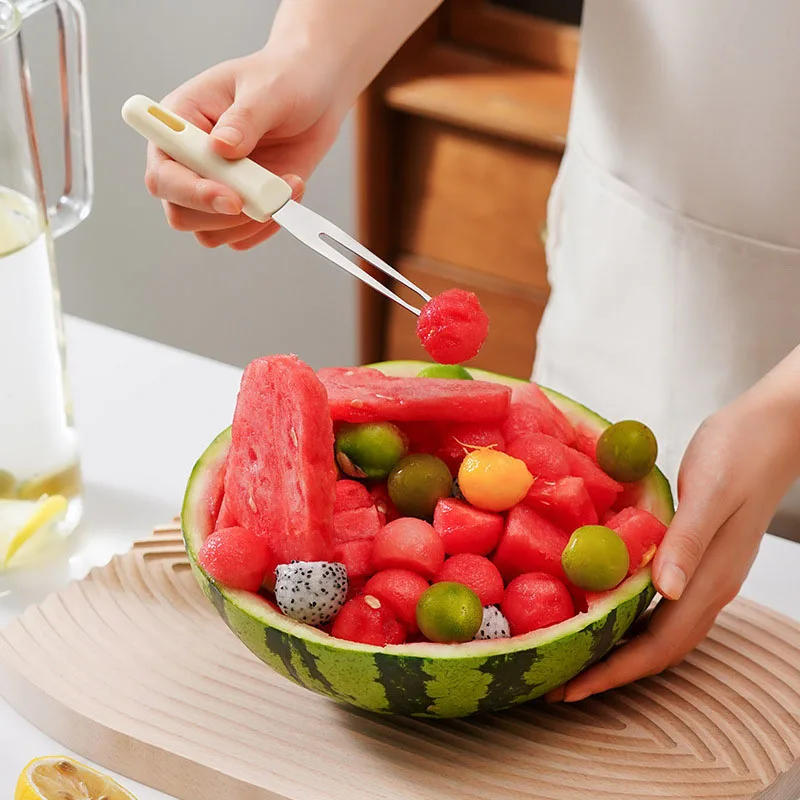Description Picture 6 of item3 in 1 Watermelon Fork Stainless Steel Slicer Cutter Summer Kitchen Gadget Mango Cutting Tool Lightweight Fruit Knife Fork Sets