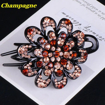 Fashion Durable Flexible Headwear Accessories Rhinestone Hair Clip Hairpins Dovetail Duckbill Pins Crystal Flower