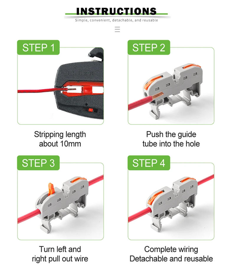Description Picture 6 of item10PCS Din Rail Terminal Block 211 Wire Electrical Conductor Universal Fast Cable Connector Connection with Number strip Set