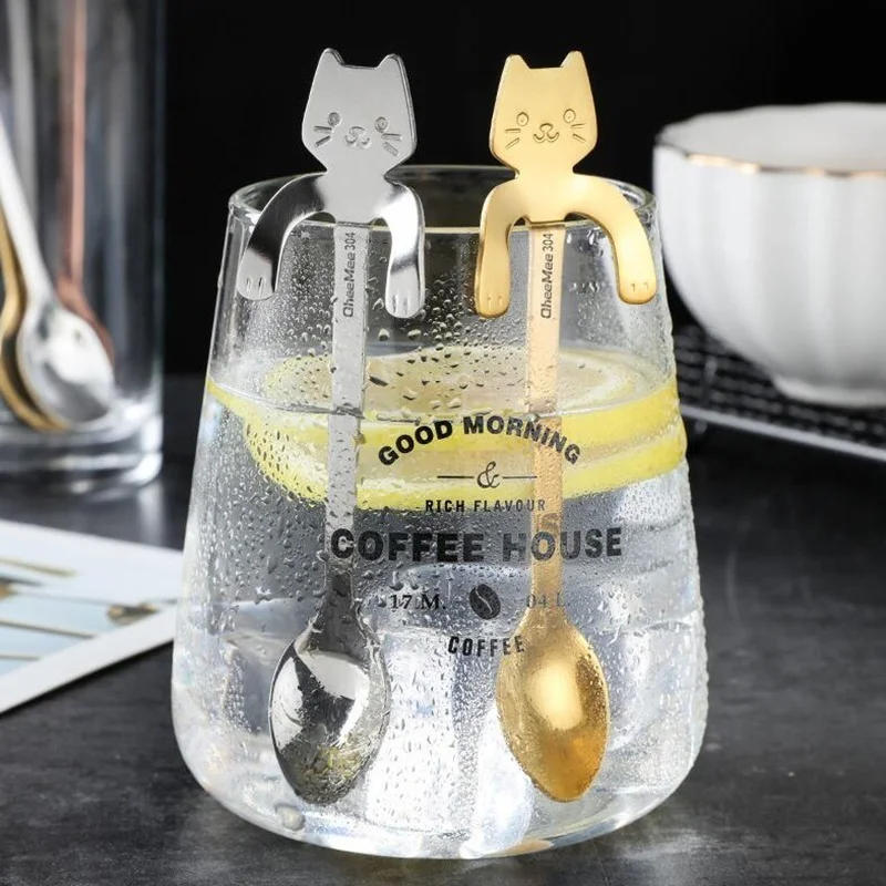 Description Picture 6 of itemStainless Steel Coffee Spoon Lovely Cute Cat Shape Teaspoon Dessert Snack Scoop Ice Cream Mini Spoons Tableware Kitchen Tools