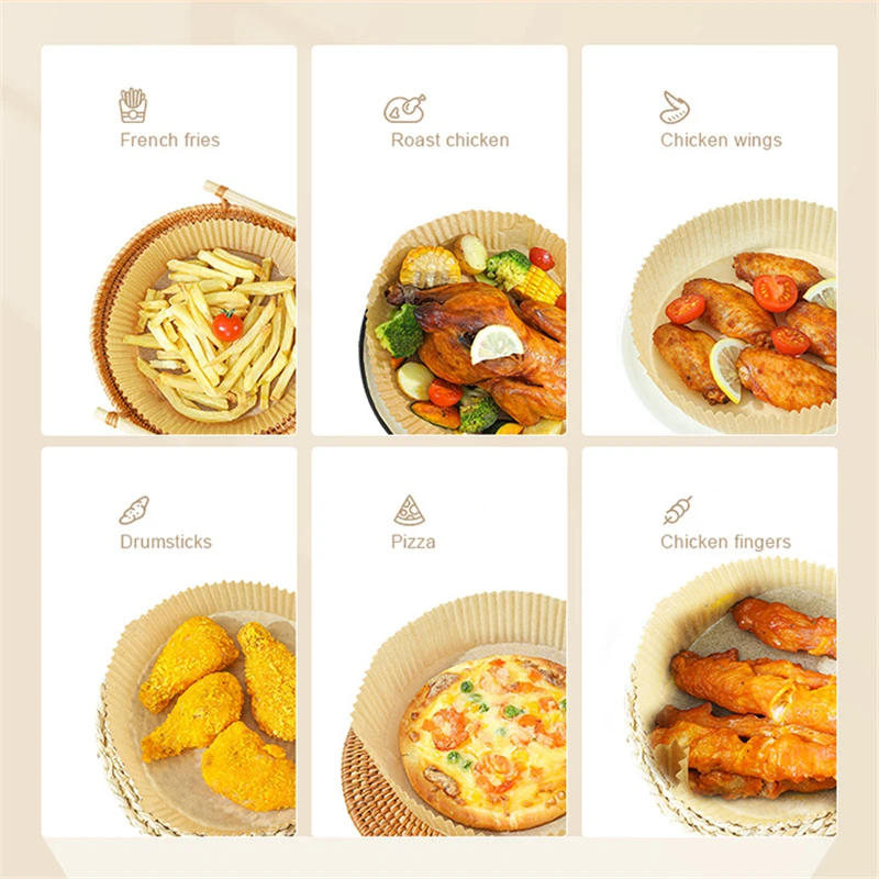 Description Picture 6 of item50pcs Disposable Food Grade Oven Special Silicone Oil Paper Air Fryer for Baking Frying Oils Absorption Tray Household Products