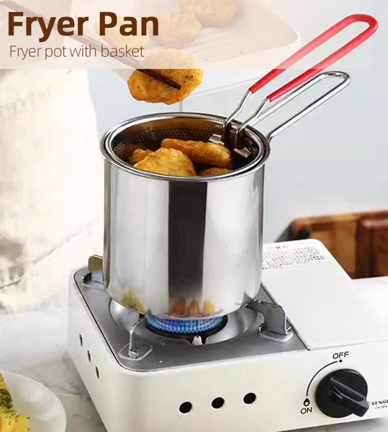 Description Picture 2 of itemKitchen Deep Frying Pot 304 Stainless Steel Kitchen Fryer With Strainer Tempura Fryer Pan Chicken Fried Chicken Cooking Tools