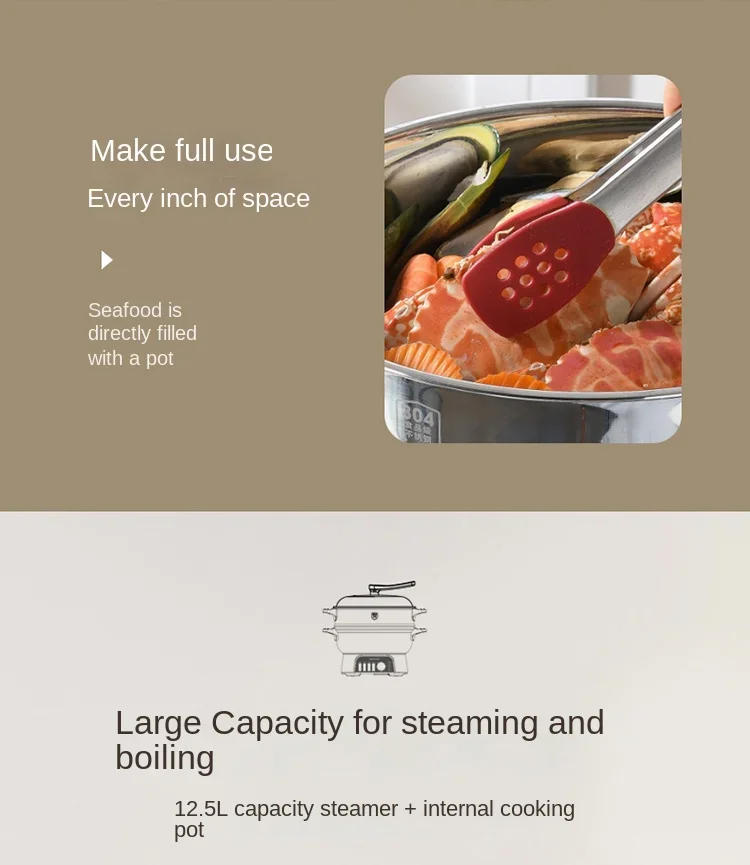 Description Picture 6 of itemSteam Pot Electric Steamer Multi-Functional Caldron Electric Hot Pot Big Head Pot Frying Pan Steamed Household Appliances