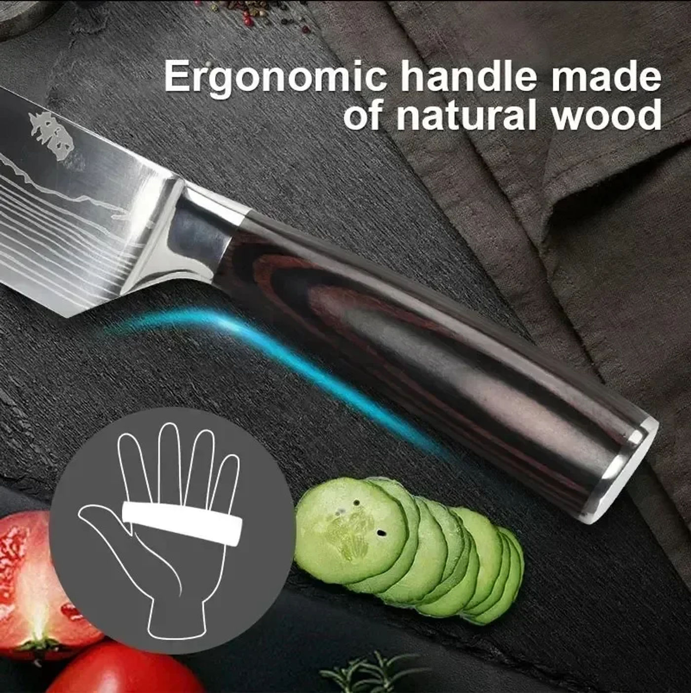 Description Picture 6 of itemDamascus Laser Japanese Chef Knife Scissor Set Professional Kitchen Knives Santoku Knife Stainless Steel Boning Utility Knife