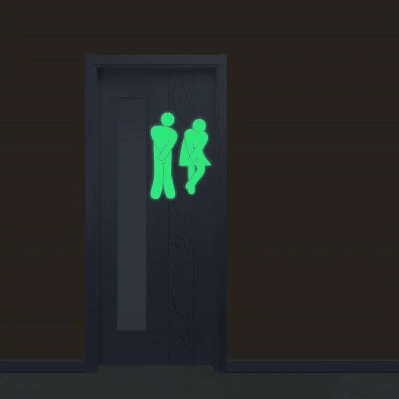 Description Picture 3 of itemFunny Luminous WC Wall Toilet Sticker Waterproof Door Sign Glow in the Dark Fluorescent Poster Stickers Bathroom Toilet Stickers