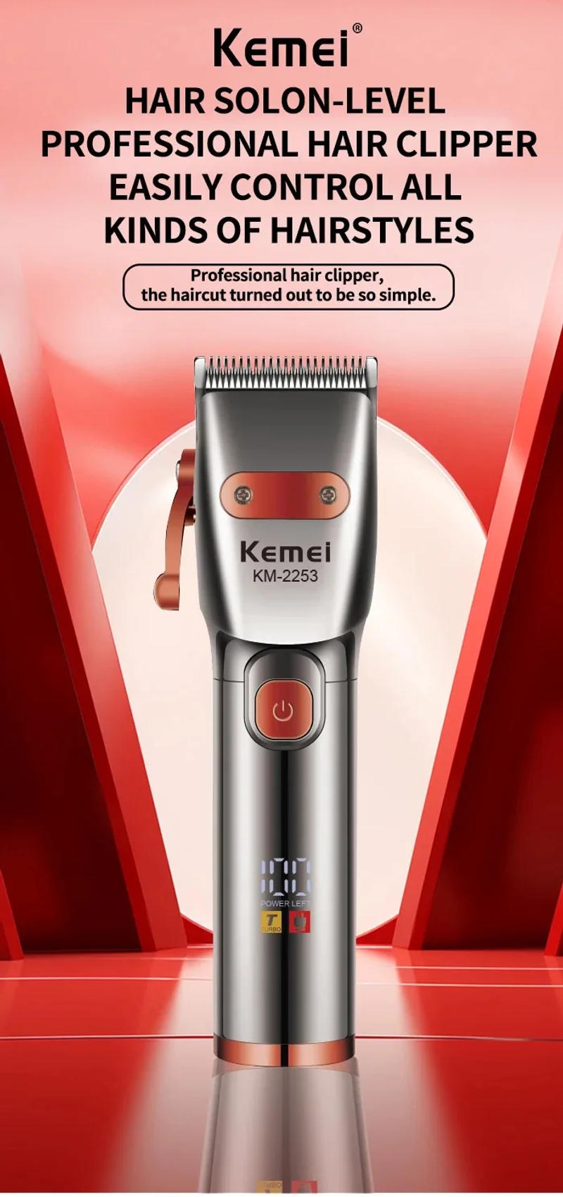Description Picture 2 of itemKemei Professional Powerful Hair Clippers Rechargeable Cordless Hair Trimmer Barber Hair Cutting Machine Grooming Kit for Men