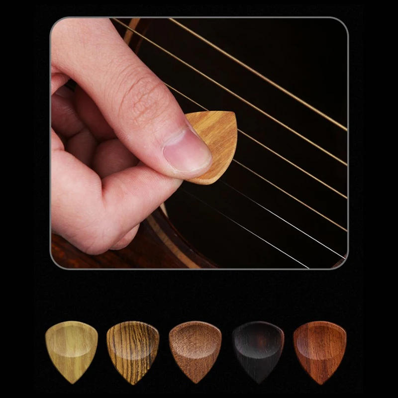 Description Picture 4 of item1Pcs Wooden Acoustic Guitar Picks Bass Ukulele Plectrum Hearted Shape Picks Electric Guitar Picks Can Be Drillable Pendant Gift