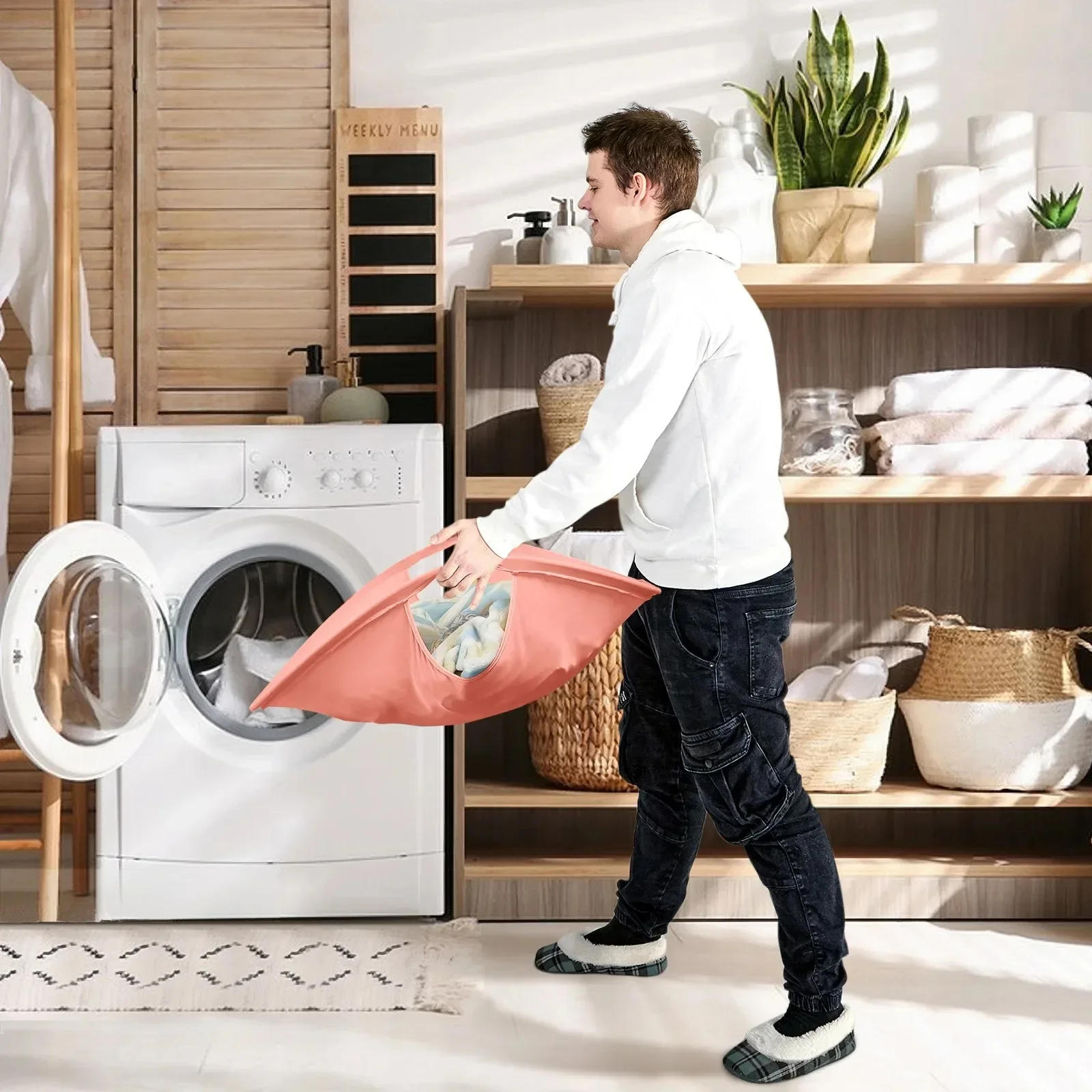 Description Picture 6 of item26-inch Laundry Storage Basket Dirty Clothes Bag Portable Container Foldable Pop-up Basket Home Space Saving Organizer