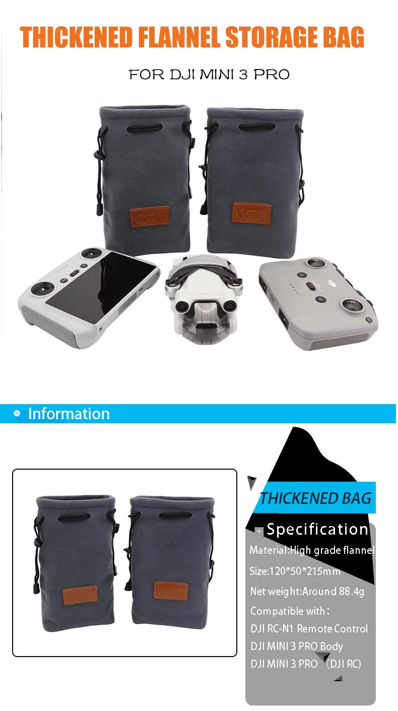 Description Picture 2 of itemStorage Bag for Drone Body+Remote Control Storage Portable Soft Pouch for DJI Mini 4 Pro/Mini 3 Pro/Mini 2/Air 2 Accessories