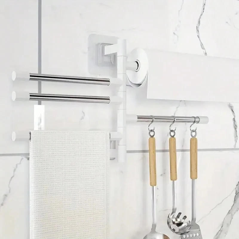Description Picture 5 of item1pc Stainless Steel Rotatable Towel Rack, Kitchen & Bathroom Rotatable Towel Holder Shelf