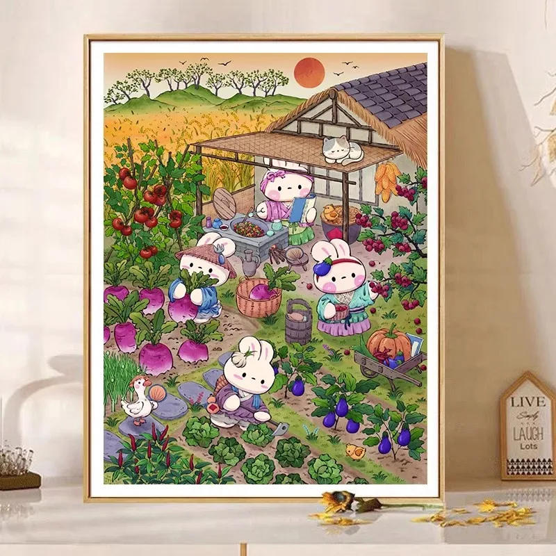 Description Picture 6 of itemAutumn Garden Rabbits Needlework,DIY 11CT Cross Stitch Set Full Embroidery Kit, Printed Cross-stitch, Decor New 47 Colors