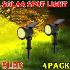 1/2/3/4Pcs Solar Powered 9LED Lamp Adjustable Solar Spotlight In-Ground IP65 Waterproof Landscape Wall Light Outdoor Lighting