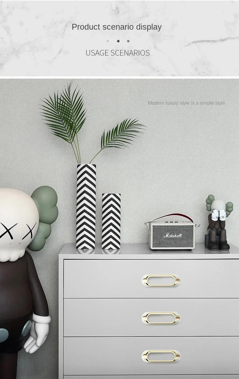 Description Picture 6 of itemModern Door Pull Furniture Cabinet Wardrobe Handle Drawer Kitchen Cupboard Metal Black White Chrome Luxury Dresser Square Knob