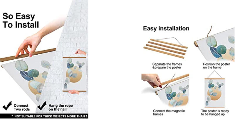 Description Picture 2 of itemMagnetic DIY Wood Poster Frame Teak/Pine Photo Hangers Hanging Kit for Pictures Canvas Prints Poster Scroll Artwork Print Holder