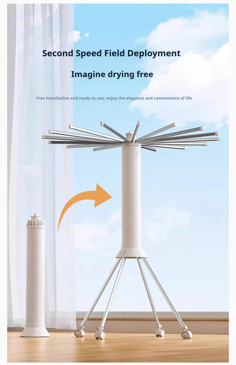 Description Picture 3 of itemFoldable Clothes Drying Rack Octopus Type Floor Standing Balcony Clothes Drying Portable Rotating Drying Rod Clothes Dryer