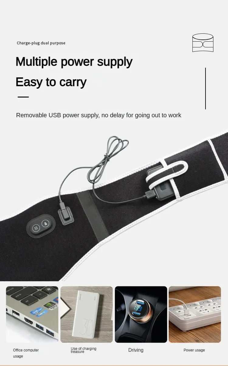 Description Picture 6 of itemUSB Electric Heating Warmer Hot Waist Lumbar Back Pad Belt Protector Brace Band Support Massager Anti Pain Relief Therapy Tool