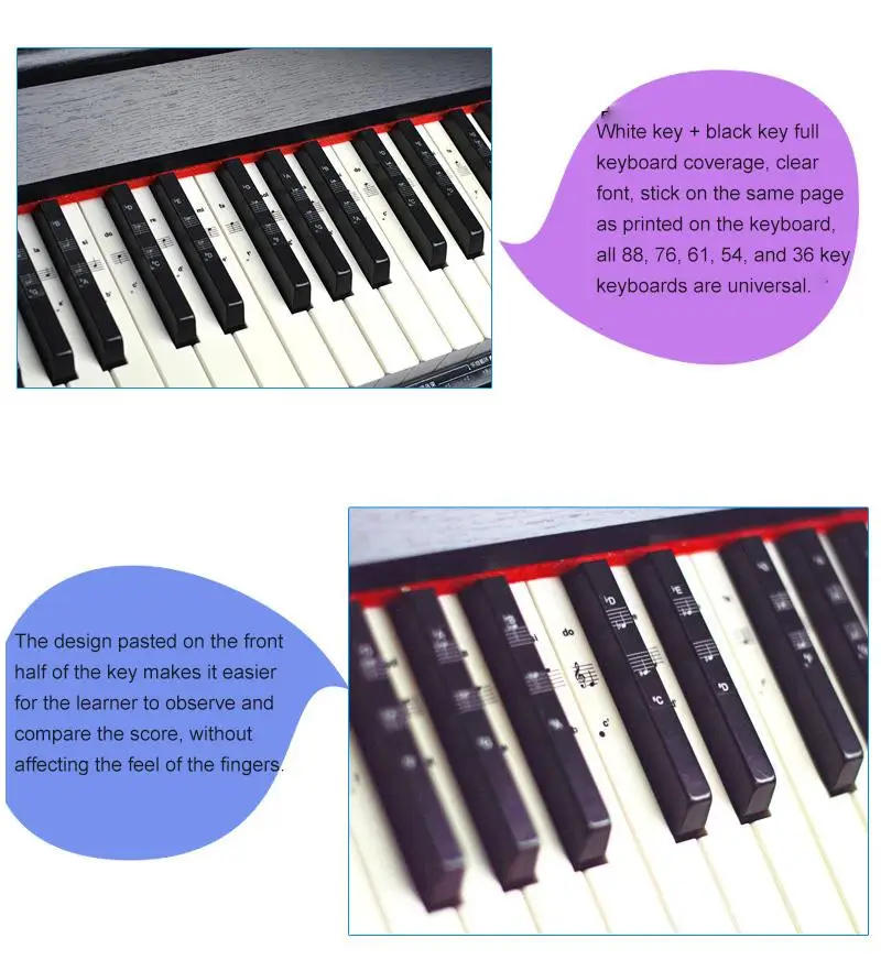 Description Picture 5 of item88-key 61-key 54-key Piano Keyboard Sticker Staff Sheet Music Entry Notation Piano Button Film White Key + Black Key 22*8*2