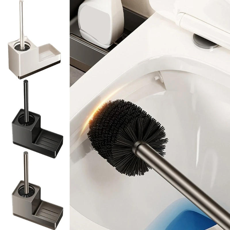 Description Picture 5 of itemLong Handle Bathroom Brush with Storage Shelf Not Drill Installation Modern Toilet Brush Set with Convenient Holders