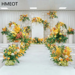 Yellow Orange Artificial Flower Row Arrangement Wedding Backdrop Decor Hanging Floral Welcome Sign Flowers Party Road Lead Props
