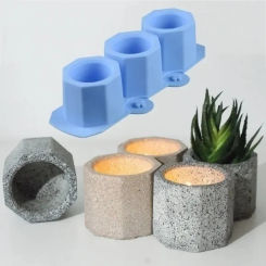 Succulent Flower Pot Silicone Mold Octagonal 3 Hole Concrete Mold Candlestick Mold Clay Mold Random Color