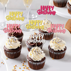 NUBECOM 24Pcs/set Glitter Cupcake Topper Birthday Cake Toppers Gold Silver Pink Rose Colours Party Cake Decorations Supplies