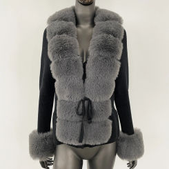 FURYOURSELF New Cotton Women Coat Warm Faux Fox Fur Collar Knitted Sweater Elegant Cardigan Jacket Elegant Cardigan Overcoats