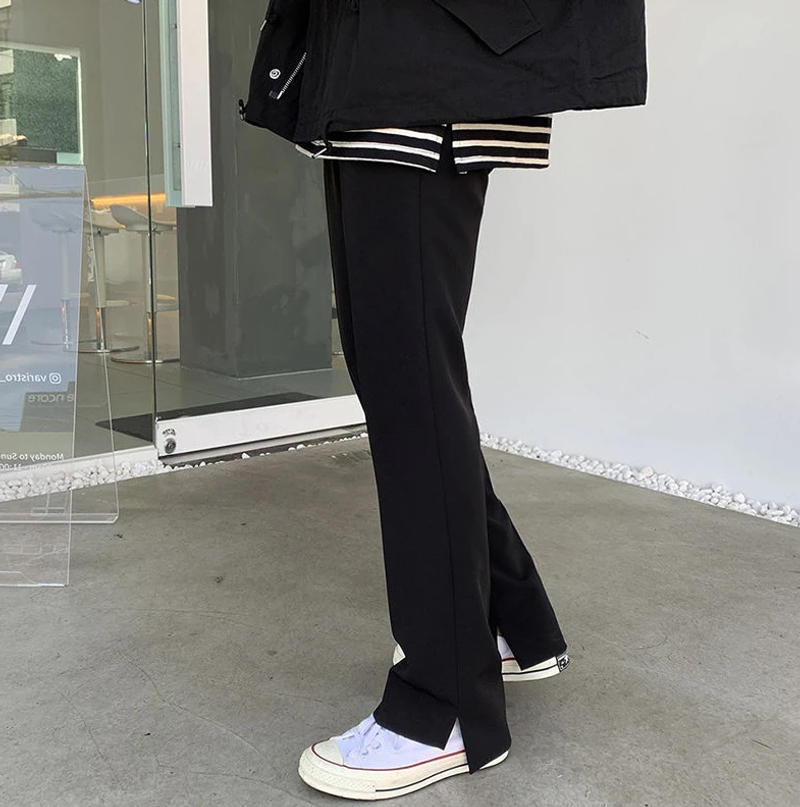 Description Picture 5 of itemSlit Man Suits Pants Straight Fluid Draped Black Korean Reviews Many Clothing Trousers for Men Free Shipping Fashion Up Stylish