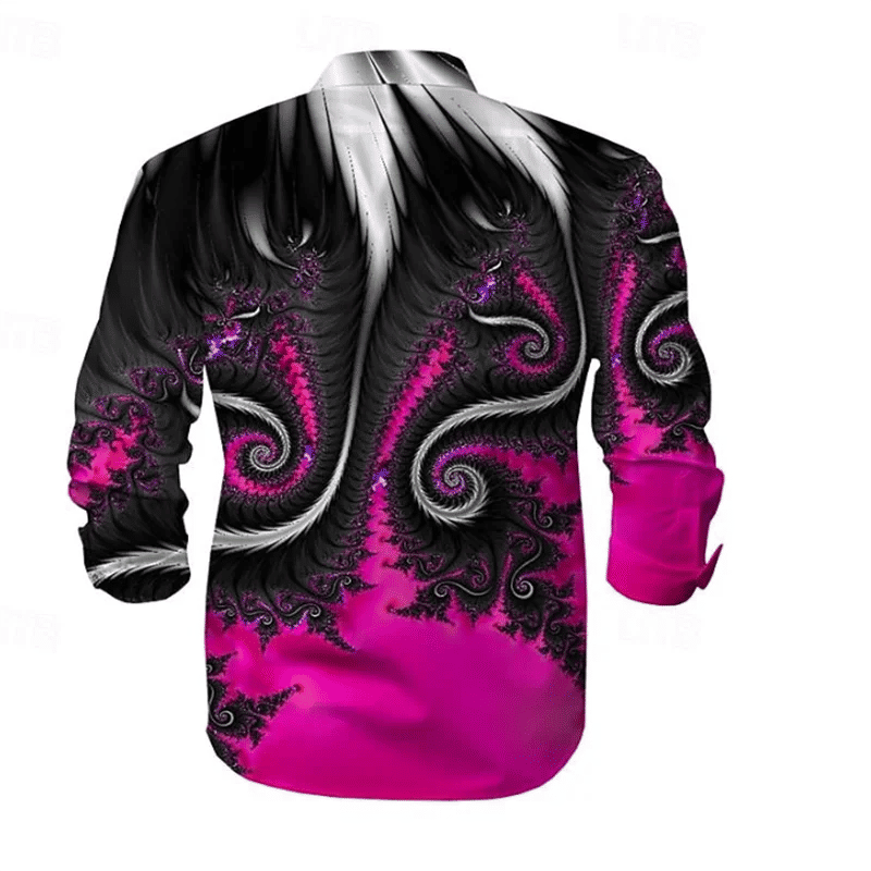 Description Picture 4 of itemFeather Abstract Spring Summer Men's Patchwork Long Sleeve Button New Style Designer Design HD Graphics High Quality Plus Size