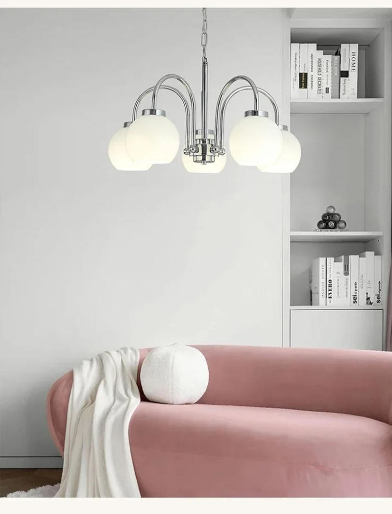 Description Picture 3 of itemModern Classic LED Chandelier Mid Century Contemporary Ceiling Light Fixtures with Chrome Finish and Opal Glass Shade for Bath