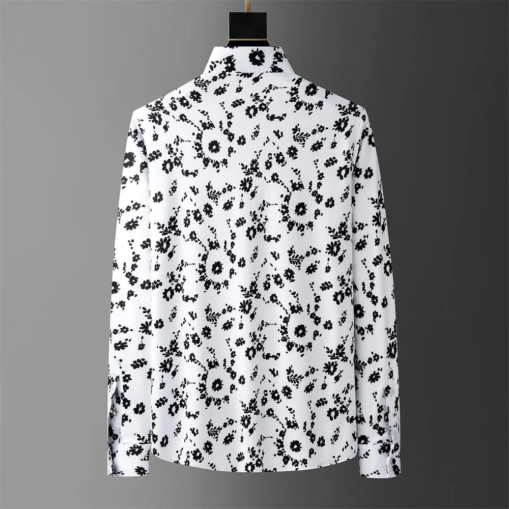 Description Picture 5 of itemBrand Flower Print Shirt Men's 2024 Spring Long Sleeved Slim Casual Business Dress Shirts Social Party Streetwear Tuxedo Blouse