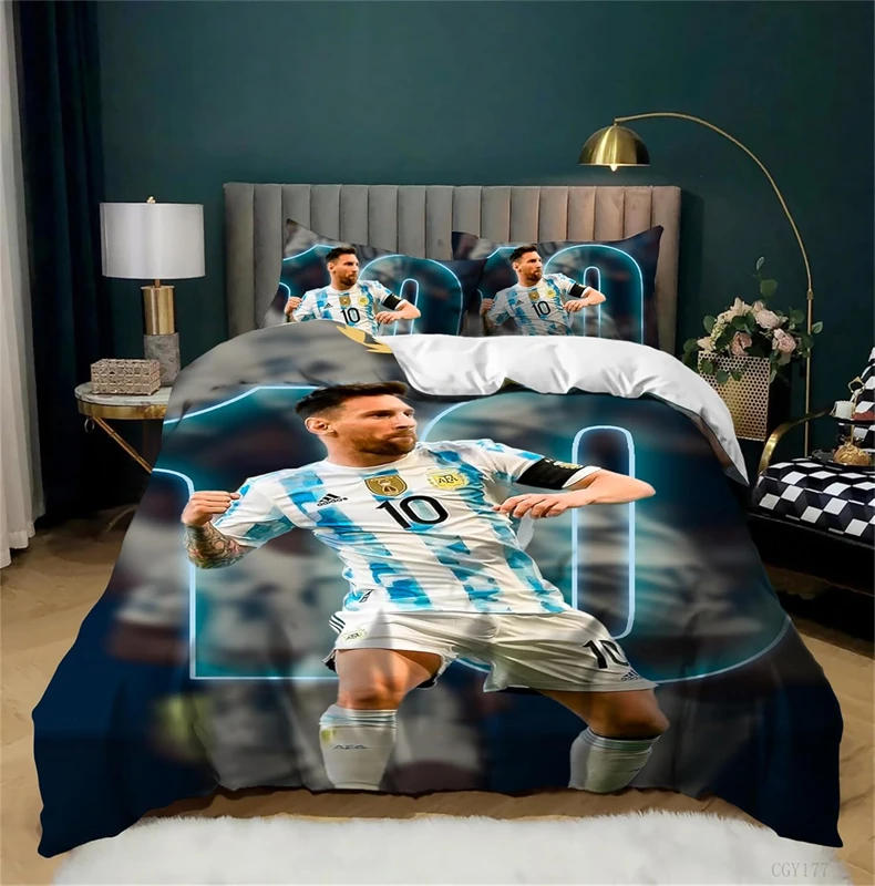 Description Picture 4 of itemTeen Boys Lionel Messi Bedding Set 3 Pieces Soccer Star Duvet Cover Set Soft and Breathable Comforter Cover Zipper