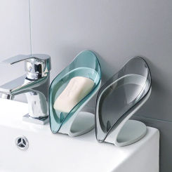 Suction Cup Leaf Soap Dish Box No-Punch Bathroom Shower Soap Dish with Drain Portable Toilet Laundry Soap Holder Basin Tray