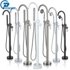 Chrome White Floor Mounted Bathtub Faucet Bathroom Freestanding Bath Tub Shower  Set Swivel Spout Faucet Clawfoot  Mixer