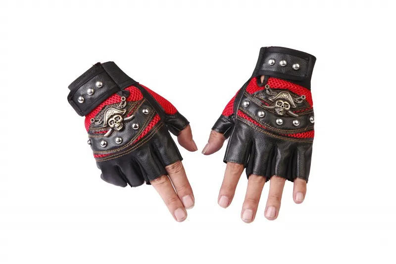 Description Picture 4 of itemPunk Skulls Rivet PU Leather Gloves Men Women Fashion Hip Hop Gym Half Finger Gloves Summer Cycling Motorcycle Accessories