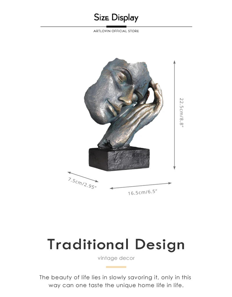 Description Picture 3 of itemThinker Statues for Home Decoration, Popular Face Art,Vintage Sculptures ,Living Room Decor,Resin Head Crafts for Shelf Bookcase