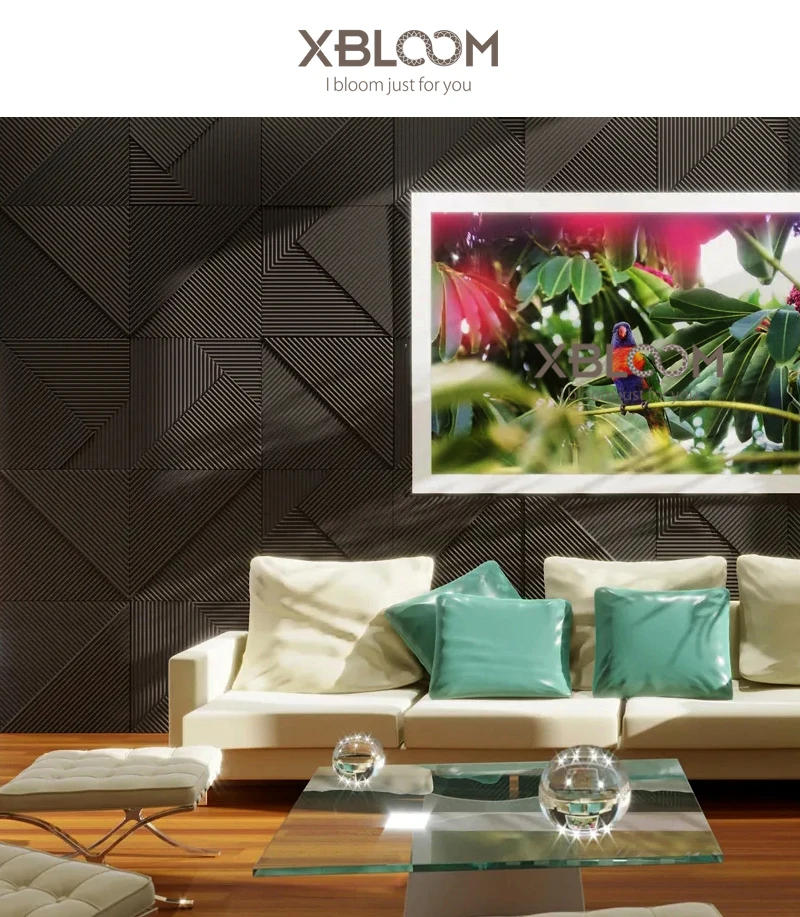 Description Picture 2 of item4 pcs 50cm 3D wall decor Wood grain slatted wall panel 3D groove texture panel tile living room wall sticker waterproof bathroom