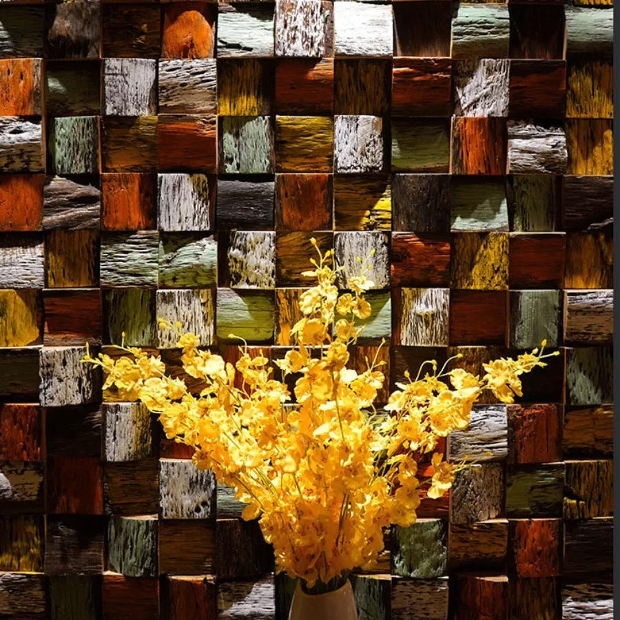 Description Picture 3 of itemWood Mosaic Tile Painted Panel for Home Ancient Boat Wood Moaic 3D Wooden Wall Tile Backsplash TV Video Room Wall Decor